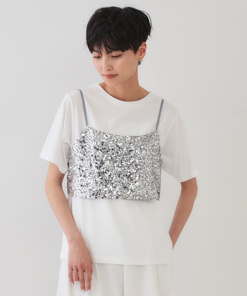 OPAQUE.CLIP（オペークドットクリップ）の「《ツインセット》スパンコールキャミ×Tシャツ【洗濯機洗い可】（その他トップス・レディース・ネイビー/ブラック/シルバー・00）」の18枚目の写真