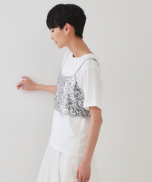 OPAQUE.CLIP（オペークドットクリップ）の「《ツインセット》スパンコールキャミ×Tシャツ【洗濯機洗い可】（その他トップス・レディース・ネイビー/ブラック/シルバー・00）」の19枚目の写真