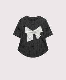 LA POMME petit（ラポミ・プチ）の「Broken Style Ribbon T（Tシャツ/カットソー）」