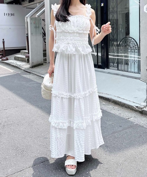 INGNI（イング）の「シアーフリルティアードスカート(セットアップ対応)（スカート・レディース・ブルー/オフホワイト/ピンク/ブラック・FREE）」の2枚目の写真