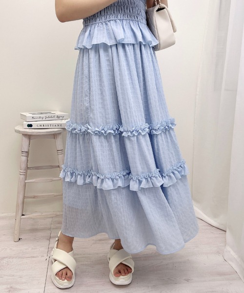 INGNI（イング）の「シアーフリルティアードスカート(セットアップ対応)（スカート・レディース・ブルー/オフホワイト/ピンク/ブラック・FREE）」の22枚目の写真