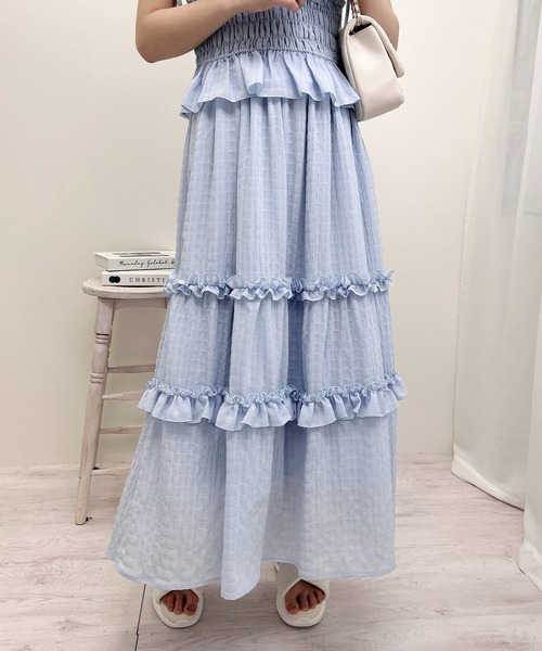 INGNI（イング）の「シアーフリルティアードスカート(セットアップ対応)（スカート・レディース・ブルー/オフホワイト/ピンク/ブラック・FREE）」の20枚目の写真