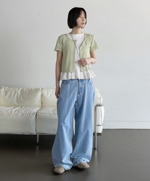 UNE MANSION(ユヌマンション)の「【UNE ORIGINAL】スクエアネックジャガードベーシックスリムサマー カーディガン(Tシャツ/カットソー・レディース・ブラック/ピンク/グリーン/ベージュ・FREE)」の11枚目の写真