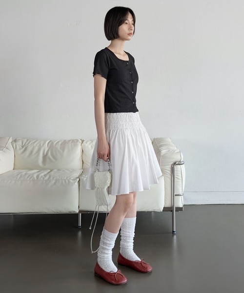 UNE MANSION(ユヌマンション)の「【UNE ORIGINAL】スクエアネックジャガードベーシックスリムサマー カーディガン(Tシャツ/カットソー・レディース・ブラック/ピンク/グリーン/ベージュ・FREE)」の16枚目の写真
