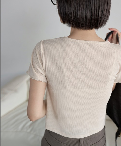 UNE MANSION(ユヌマンション)の「【UNE ORIGINAL】スクエアネックジャガードベーシックスリムサマー カーディガン(Tシャツ/カットソー・レディース・ブラック/ピンク/グリーン/ベージュ・FREE)」の21枚目の写真