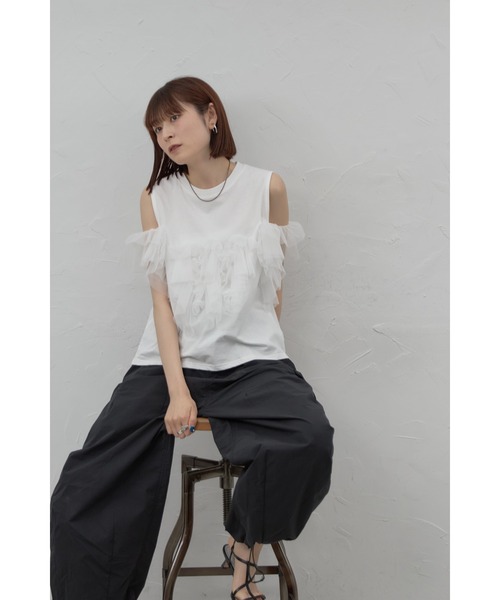 leimn(レイムン)の「チュールフリルタンク(Tシャツ/カットソー・レディース・ホワイト/ブラック・M)」の6枚目の写真