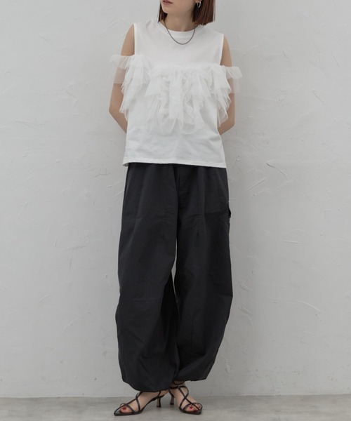 leimn(レイムン)の「チュールフリルタンク(Tシャツ/カットソー・レディース・ホワイト/ブラック・M)」の8枚目の写真
