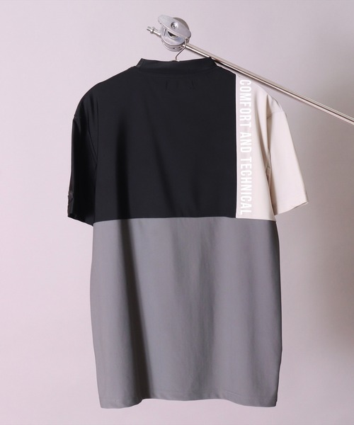 LUXE/R GOLF(ラグジュ ゴルフ)の「(RM)【LUXE/R GOLF】COOL & DRY ストレッチ スムース カラーブロック モックネック Tシャツ(Tシャツ/カットソー・メンズ・ブラック系・L/XL/M)」の2枚目の写真