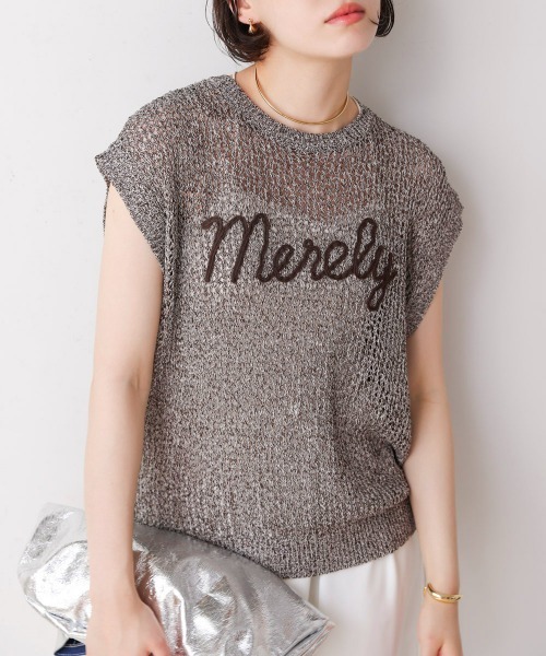 Bou Jeloud（ブージュルード）の「ミックスカラーロゴメッシュニット（ニット/セーター・レディース・イエロー/ブラウン・FREE）」の4枚目の写真