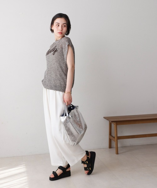 Bou Jeloud（ブージュルード）の「ミックスカラーロゴメッシュニット（ニット/セーター・レディース・イエロー/ブラウン・FREE）」の5枚目の写真