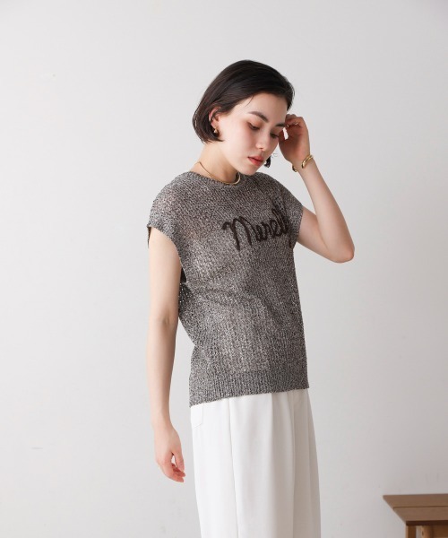 Bou Jeloud（ブージュルード）の「ミックスカラーロゴメッシュニット（ニット/セーター・レディース・イエロー/ブラウン・FREE）」の6枚目の写真