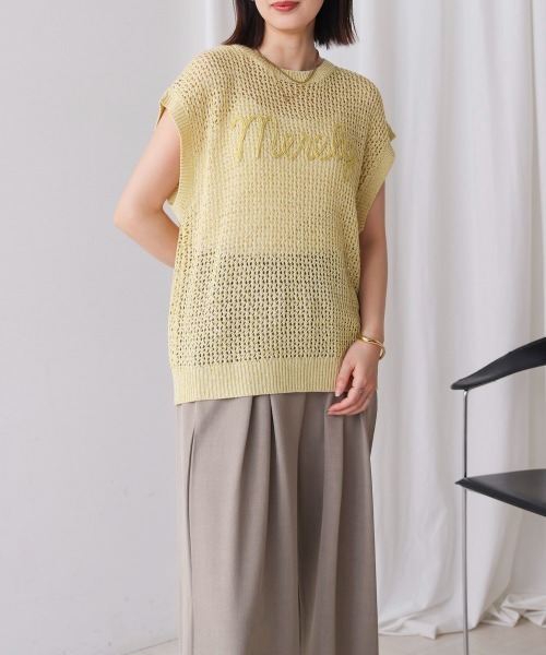 Bou Jeloud（ブージュルード）の「ミックスカラーロゴメッシュニット（ニット/セーター・レディース・イエロー/ブラウン・FREE）」の22枚目の写真