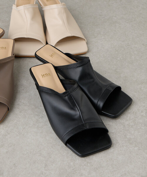 Jena espace merveilleux（ジェナ　エスパスメルヴェイユ）の「スクエアトゥヒールミュール（サンダル・レディース・ブラック/アイボリー/ブラウン・MEDIUM/SMALL）」の11枚目の写真