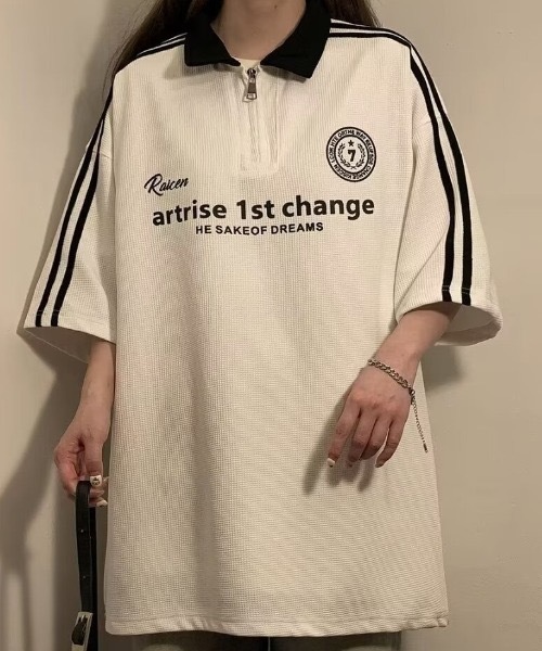 SHEPP(シープ)の「ハーフジップワッフルサイドラインゲーミングT(Tシャツ/カットソー・メンズ・ホワイト/ブラック/ネイビー・L)」の16枚目の写真