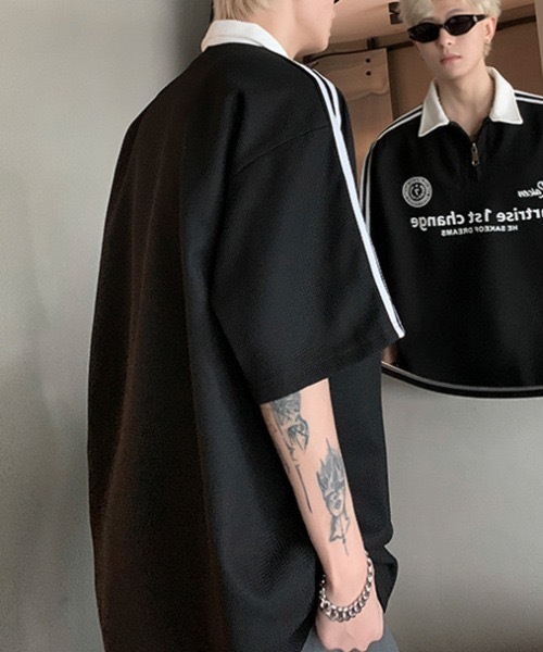 SHEPP(シープ)の「ハーフジップワッフルサイドラインゲーミングT(Tシャツ/カットソー・メンズ・ホワイト/ブラック/ネイビー・L)」の20枚目の写真