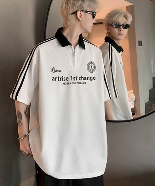 SHEPP(シープ)の「ハーフジップワッフルサイドラインゲーミングT(Tシャツ/カットソー・メンズ・ホワイト/ブラック/ネイビー・L)」の10枚目の写真