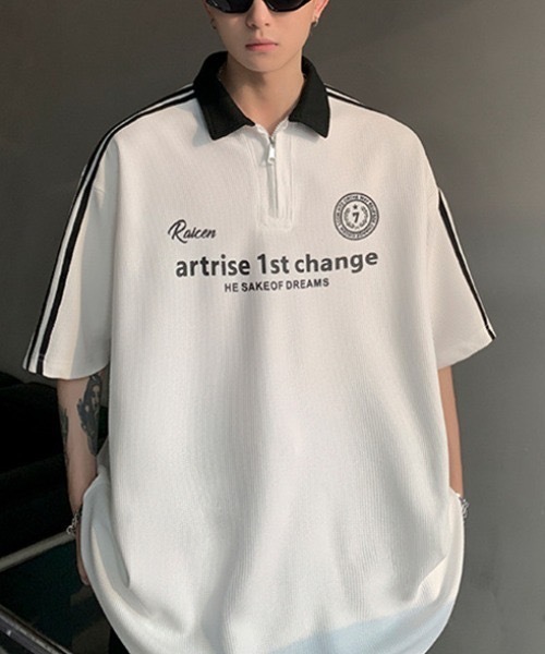 SHEPP(シープ)の「ハーフジップワッフルサイドラインゲーミングT(Tシャツ/カットソー・メンズ・ホワイト/ブラック/ネイビー・L)」の13枚目の写真