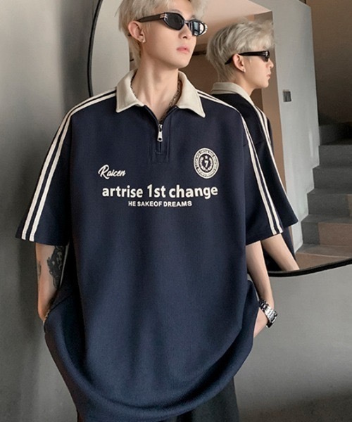 SHEPP(シープ)の「ハーフジップワッフルサイドラインゲーミングT(Tシャツ/カットソー・メンズ・ホワイト/ブラック/ネイビー・L)」の5枚目の写真