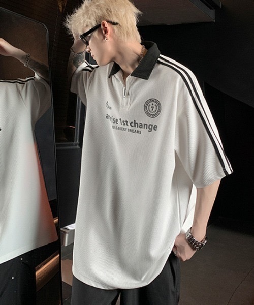 SHEPP(シープ)の「ハーフジップワッフルサイドラインゲーミングT(Tシャツ/カットソー・メンズ・ホワイト/ブラック/ネイビー・L)」の15枚目の写真