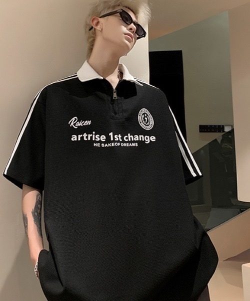 SHEPP(シープ)の「ハーフジップワッフルサイドラインゲーミングT(Tシャツ/カットソー・メンズ・ホワイト/ブラック/ネイビー・L)」の18枚目の写真