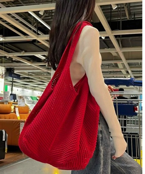 Per sist ence(パーシエンス)の「たっぷり入るメッシュトート(トートバッグ・レディース・オフホワイト/ベージュ/レッド/ブラック・ONE SIZE)」の4枚目の写真