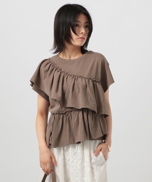 BAYFLOW（ベイフロー）の「[ヴィンテージライク]ピグメントフリルＴ（Tシャツ/カットソー・レディース・オフホワイト/ブラウン/チャコール・FREE）」の3枚目の写真