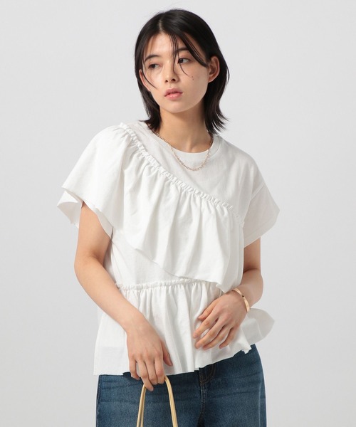 BAYFLOW（ベイフロー）の「[ヴィンテージライク]ピグメントフリルＴ（Tシャツ/カットソー・レディース・オフホワイト/ブラウン/チャコール・FREE）」の2枚目の写真