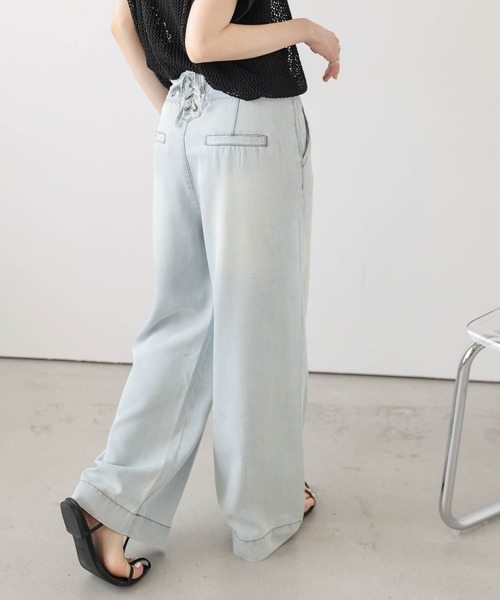 ADELLY レースアップワイドパンツ　デニムパンツ セール】レースアップワイドデニムパンツ（デニムパンツ