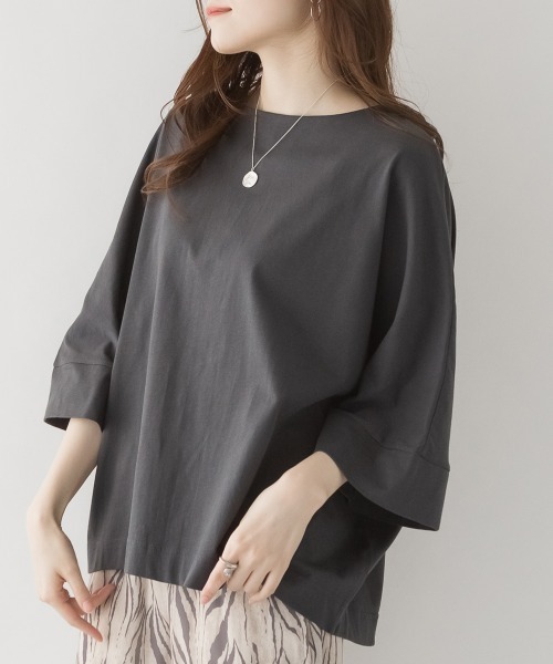 RCD（アールシーディー）の「ボートネック7分袖ドルマンTシャツ　半袖（Tシャツ/カットソー・レディース・ブラック/グレイッシュベージュ/チャコールグレー/オフホワイト・M-L/LL～3L/4L～5L）」の8枚目の写真