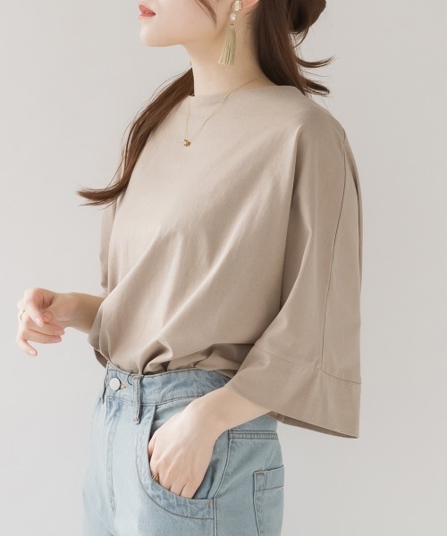 RCD（アールシーディー）の「ボートネック7分袖ドルマンTシャツ　半袖（Tシャツ/カットソー・レディース・ブラック/グレイッシュベージュ/チャコールグレー/オフホワイト・M-L/LL～3L/4L～5L）」の12枚目の写真