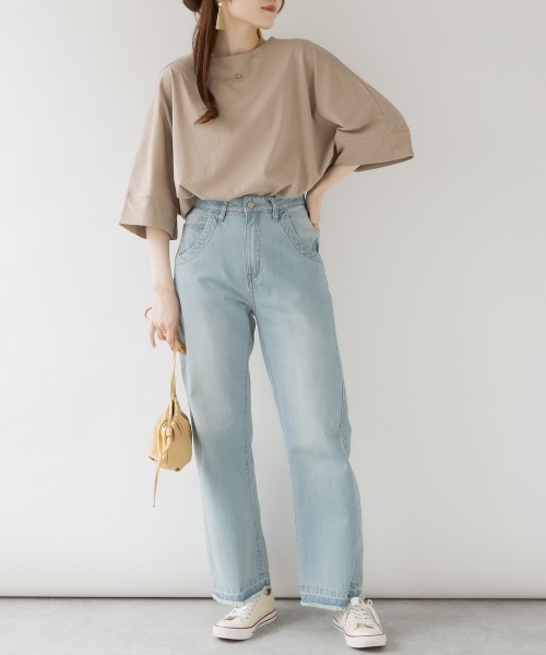 RCD（アールシーディー）の「ボートネック7分袖ドルマンTシャツ　半袖（Tシャツ/カットソー・レディース・ブラック/グレイッシュベージュ/チャコールグレー/オフホワイト・M-L/LL～3L/4L～5L）」の14枚目の写真