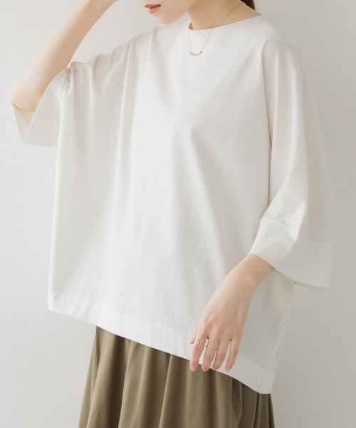 RCD（アールシーディー）の「ボートネック7分袖ドルマンTシャツ　半袖（Tシャツ/カットソー・レディース・ブラック/グレイッシュベージュ/チャコールグレー/オフホワイト・M-L/LL～3L/4L～5L）」の15枚目の写真
