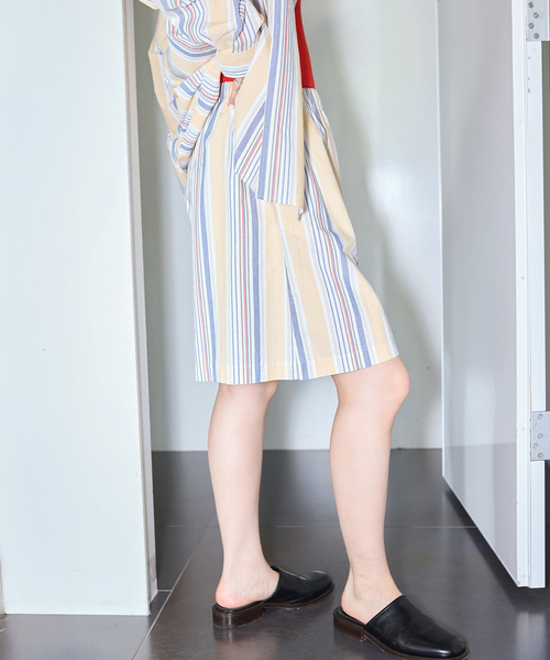baserange ベースレンジ　ストライプショートパンツ　サイズXS 未使用 セール】BASERANGE STAVE SHORTS SHST-PO-SU25：ショートパンツ