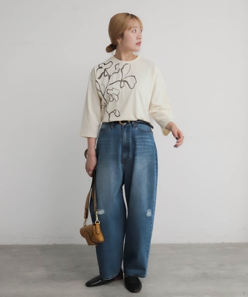 NOMBRE IMPAIR(ノンブルアンペール)の「ラインフラワー箔PT 8分袖TEE(Tシャツ/カットソー・レディース・ネイビー/ホワイト・FREE)」の12枚目の写真