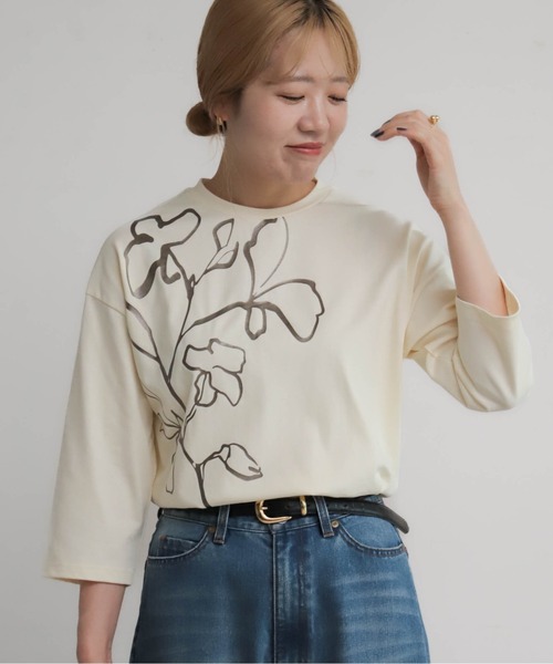NOMBRE IMPAIR(ノンブルアンペール)の「ラインフラワー箔PT 8分袖TEE(Tシャツ/カットソー・レディース・ネイビー/ホワイト・FREE)」の10枚目の写真