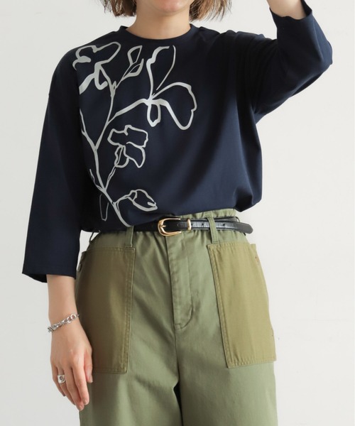 NOMBRE IMPAIR(ノンブルアンペール)の「ラインフラワー箔PT 8分袖TEE(Tシャツ/カットソー・レディース・ネイビー/ホワイト・FREE)」の21枚目の写真