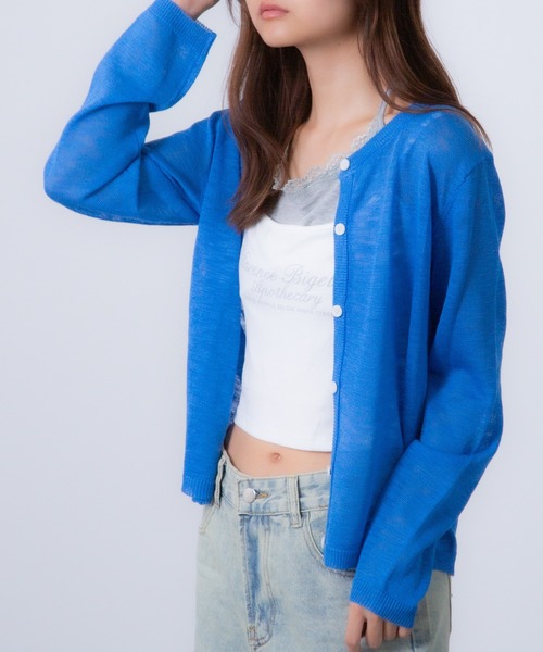 Chiina(チーナ)の「Chiina / シアークルーネック カーディガン(カーディガン/ボレロ・レディース・イエロー/ホワイト/ライトグリーン/ブラック/ブルー/グレー/チャコールグレー・FREE)」の6枚目の写真