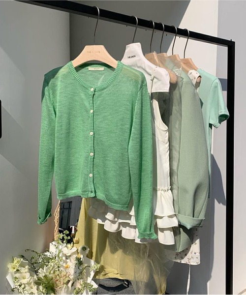 Chiina(チーナ)の「Chiina / シアークルーネック カーディガン(カーディガン/ボレロ・レディース・イエロー/ホワイト/ライトグリーン/ブラック/ブルー/グレー/チャコールグレー・FREE)」の8枚目の写真