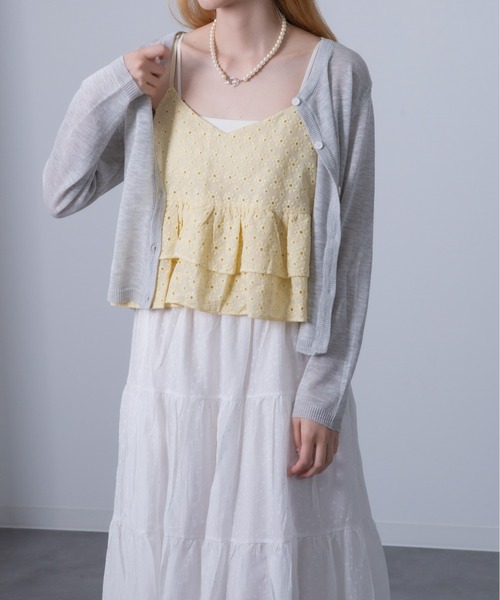 Chiina(チーナ)の「Chiina / シアークルーネック カーディガン(カーディガン/ボレロ・レディース・イエロー/ホワイト/ライトグリーン/ブラック/ブルー/グレー/チャコールグレー・FREE)」の13枚目の写真