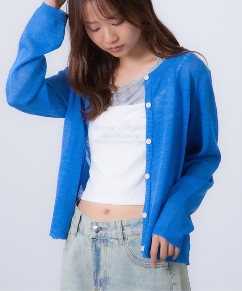 Chiina(チーナ)の「Chiina / シアークルーネック カーディガン(カーディガン/ボレロ・レディース・イエロー/ホワイト/ライトグリーン/ブラック/ブルー/グレー/チャコールグレー・FREE)」の20枚目の写真