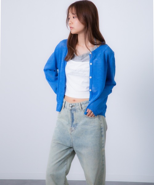 Chiina(チーナ)の「Chiina / シアークルーネック カーディガン(カーディガン/ボレロ・レディース・イエロー/ホワイト/ライトグリーン/ブラック/ブルー/グレー/チャコールグレー・FREE)」の21枚目の写真