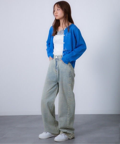 Chiina(チーナ)の「Chiina / シアークルーネック カーディガン(カーディガン/ボレロ・レディース・イエロー/ホワイト/ライトグリーン/ブラック/ブルー/グレー/チャコールグレー・FREE)」の22枚目の写真