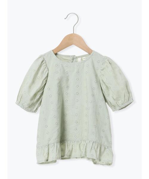 Samansa Mos2 Lagom(サマンサモスモスラーゴム)の「フラワー刺繍パフスリーブブラウス(シャツ/ブラウス・キッズ・パープル/ミント・100/110/120/130/95)」の2枚目の写真