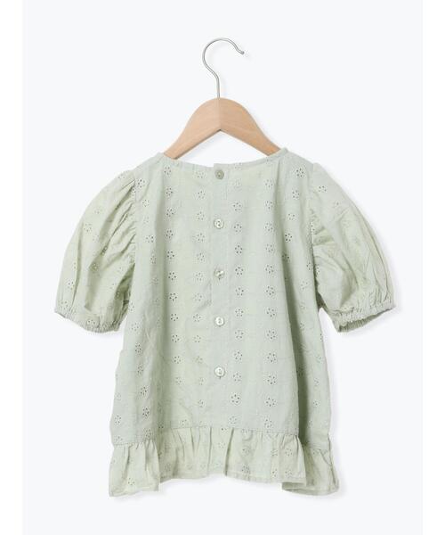 Samansa Mos2 Lagom(サマンサモスモスラーゴム)の「フラワー刺繍パフスリーブブラウス(シャツ/ブラウス・キッズ・パープル/ミント・100/110/120/130/95)」の3枚目の写真
