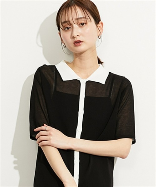 nissen(ニッセン)の「配色ポロニットカーディガン(カーディガン/ボレロ・レディース・ブラック/ブラウン系/グレー系/ブラウン・FREE)」の1枚目の写真