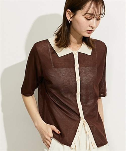 nissen(ニッセン)の「配色ポロニットカーディガン(カーディガン/ボレロ・レディース・ブラック/ブラウン系/グレー系/ブラウン・FREE)」の12枚目の写真
