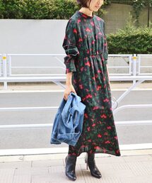 イエナラブークル　花柄ボタニカル柄ワーピース オールシーズン 大きいサイズ レディース ボタニカル柄シアーワンピース nw