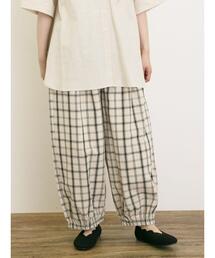 Samansa Mos2 | 【M/Lサイズ】綿麻平織りウエスト切替ギャザーバルーンパンツ(その他パンツ)