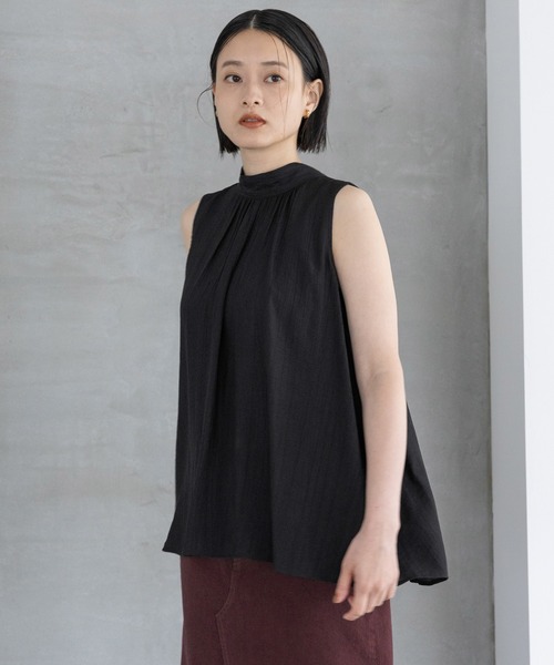 A part by（アパートバイ）の「ボウタイブラウスノースリーブ（Tシャツ/カットソー・レディース・ブラック/アイボリー/ライトオレンジ系5・FREE）」の4枚目の写真