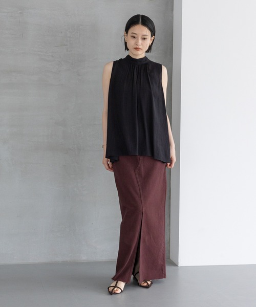 A part by（アパートバイ）の「ボウタイブラウスノースリーブ（Tシャツ/カットソー・レディース・ブラック/アイボリー/ライトオレンジ系5・FREE）」の6枚目の写真